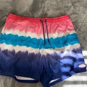 Tie die swim trunks from Vinyard vines.